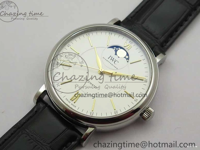 MIROTIME 0308 Vibrant Portofino IW459402 SS MKS 1:1 Best Edition White Dial on Black Leather Strap Miyota 7086